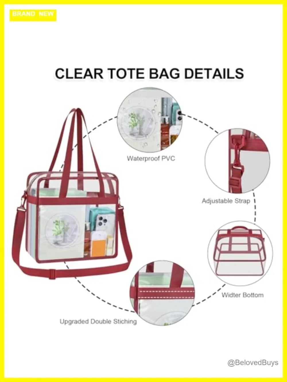 Clear Tote Bag for Stadium Events Concert Festival Sports